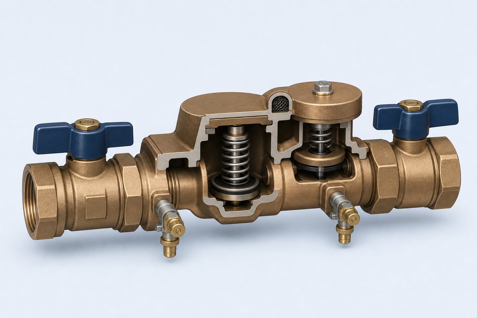 SVB cutaway with spring-loaded check and spill-resistant air inlet